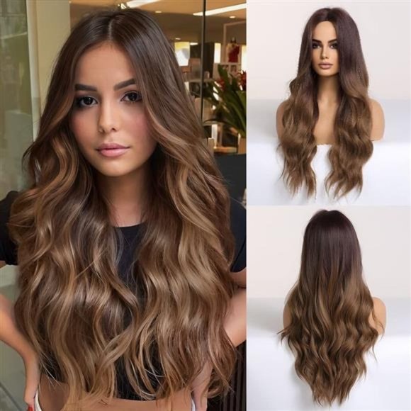 Brown Wig for Women Long Curly Wig with Middle Part - Picture 1 of 4